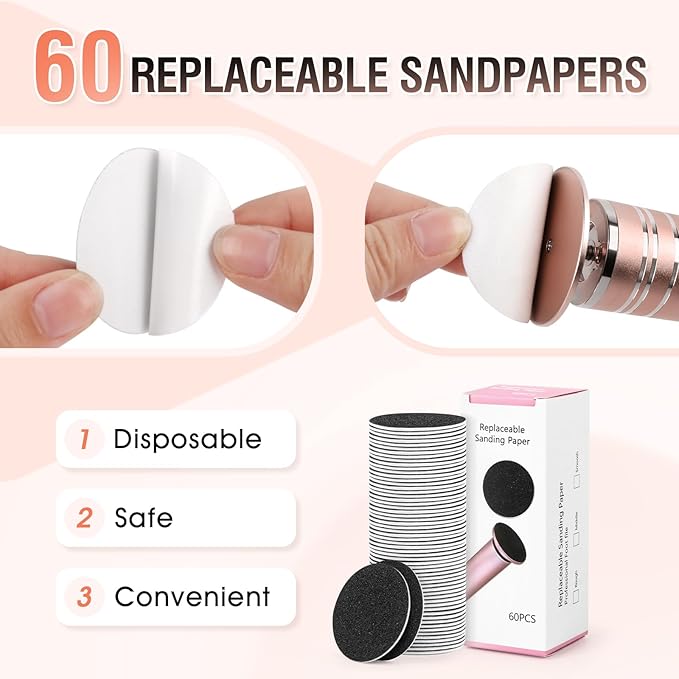Electric Foot File Callus Remover: Adjustable Speed Feet File Grinder with 60 Pcs Sandpaper Discs - Professional Pedicure Tools for Dead Skin Calluses (Gold)