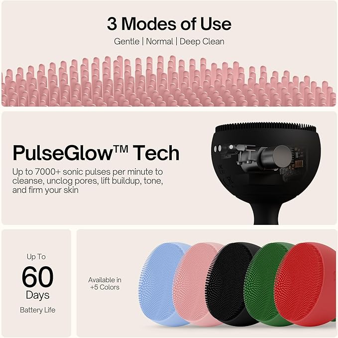 Palm Face Clean Pro⁺ - Electric Silicone Face Scrubber for Acne with 7000+ Sonic Pulses - IPX7 Waterproof Rechargeable Exfoliator with Slip-Free Grip, 3 Speed Settings & Phthalate-Free - Jet