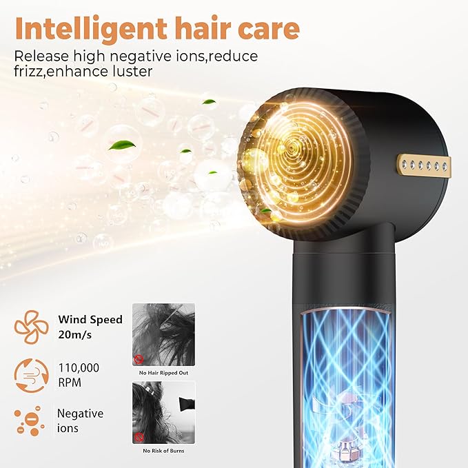 Hair Dryer Brush 7 in ONE, Detachable Fast Drying, Volumizing, Curling, Straightening, Ionic Hair Dryer with Diffuser, Powerful Blow Dryer Brush with Auto- Wrap Curler, Hair Styling Tools Storage Case