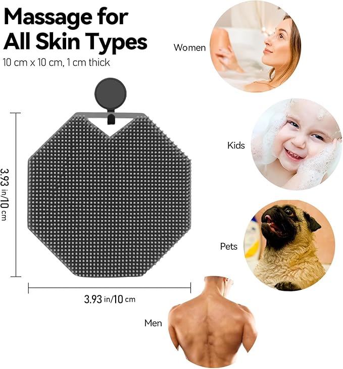 Silicone Body Scrubber Loofah as Stocking Stuffers-Gentle Exfoliating Brush for Sensitive Skin, Women＆Men, Non-Slip Handle, Long-Lasting, Easy Clean & Travel Friendly(Gray)