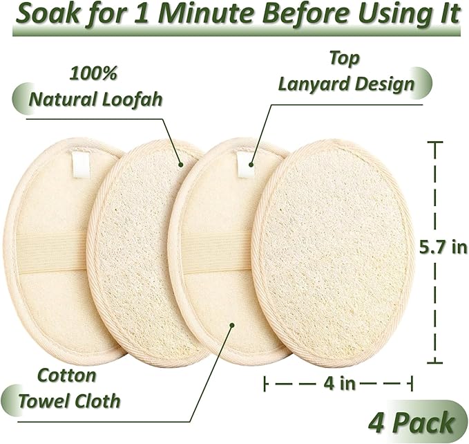 Natural Loofah Exfoliating Body Scrubber for Men and Women, Loofah Sponge Pads & Body Sponges Scrubber, Luffa Sponge to Clean & Relax Your Body Deeply (5 Pack)