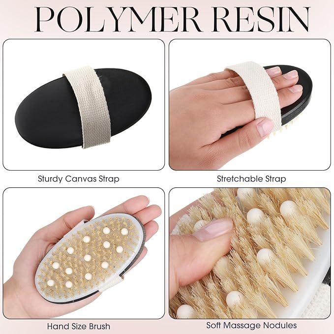 Gejoy 10 Pcs Dry Brushing Body Brush Exfoliating Brush with Massage Nodule Dry Skin Body Scrubber for Shower Bath Back Circulation Improvement Dead Skin Exfoliator (4.92 x 2.56 Inches,Black)