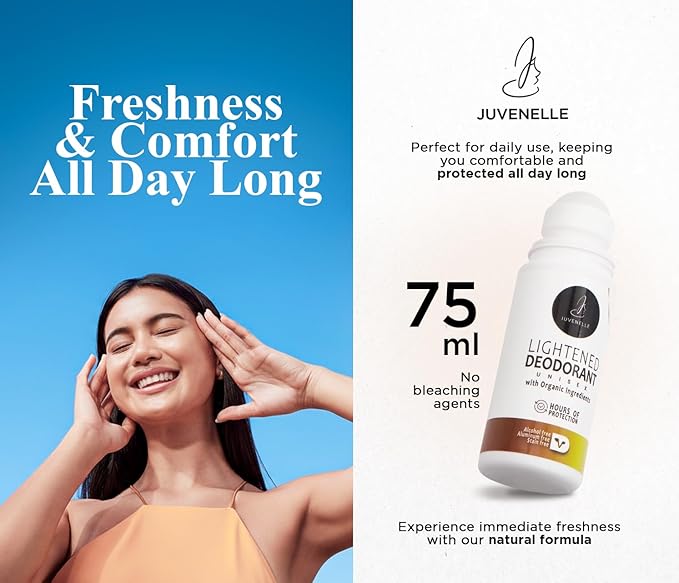 Lightened Natural Deodorant for Women & Men - Aluminum Free, Organic Ingredients, Skin-Brightening Formula - 24-Hour Odor Protection, Unisex, Alcohol-Free (75ml Roll-On)