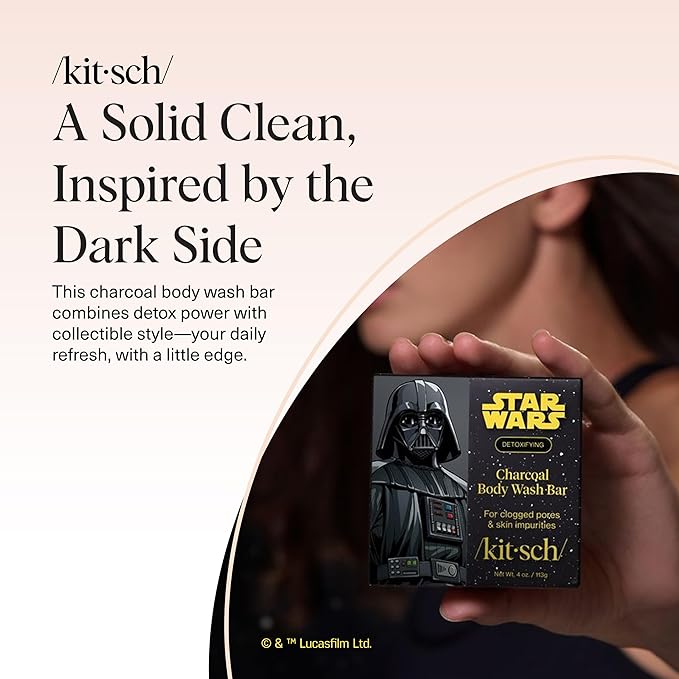 Kitsch Charcoal Soap Body Wash Bar x Star Wars Darth – Detoxifying Bar Soap w/Activated Charcoal – Gently Removes Excess Oil & Impurities, Clears Pores, Firms & Moisturizes Skin – Made in USA - 4 oz