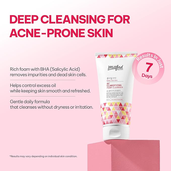 AC Clarifying Foam Cleanser 150ml/5.1 fl.Oz, Daily Facial Cleanser for Oily Skin, Unscented, Salicylic Cleansers, BHA, Korean Skincare