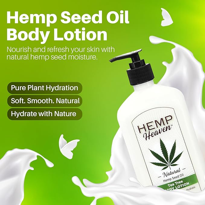 Hemp Heaven Hemp Lotion - Lotion Tea Tree Scent - Natural Hemp Seed Oil, Paraben-Free, 18 oz, Made in USA, Nourishing for Men & Women, EWG Verified, Anti-Aging