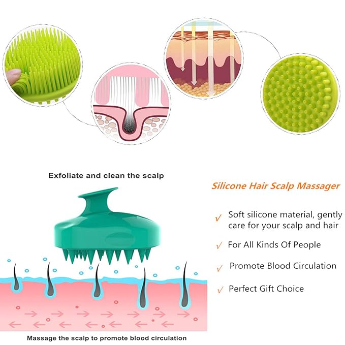Silicone Body Scrubber & Scalp Massager - Long Handle Back Brush for Shower, Exfoliating Scrubber, Hair Dandruff Shampoo Brush for Men, Women & Kids