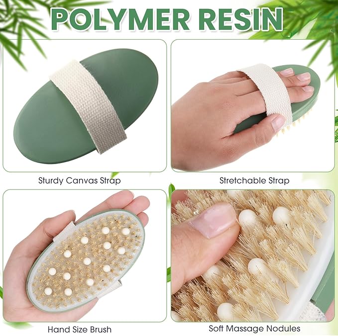 Gejoy 10 Pcs Dry Brushing Body Brush Exfoliating Brush with Massage Nodule Dry Skin Body Scrubber for Shower Bath Back Circulation Improvement Dead Skin Exfoliator (4.92 x 2.56 Inches,Sage Green)