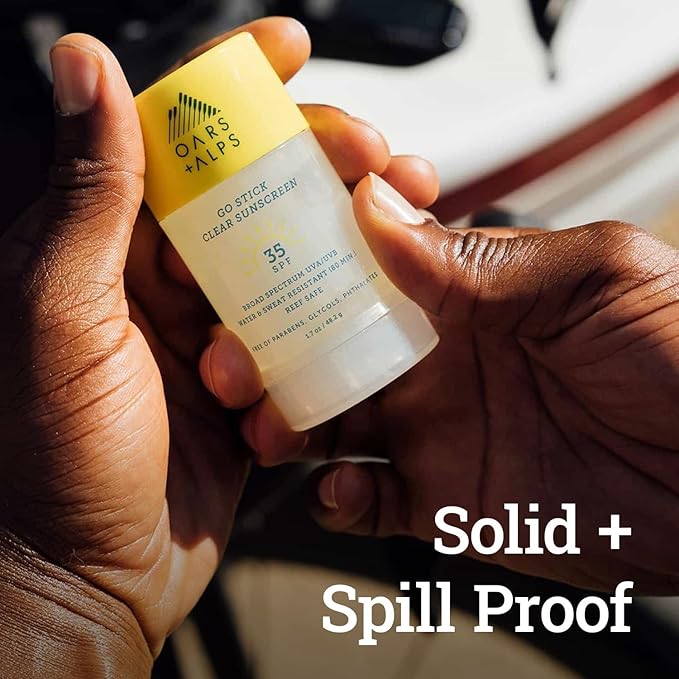 Oars + Alps Clear Face Sunscreen Stick, SPF 35 Travel Sunscreen Roll On for Face & Body, SPF Stick with Vitamin E & Antioxidants, Water & Sweat Resistant, All Skin Types, Moisturizing, 1.7oz, 1pk