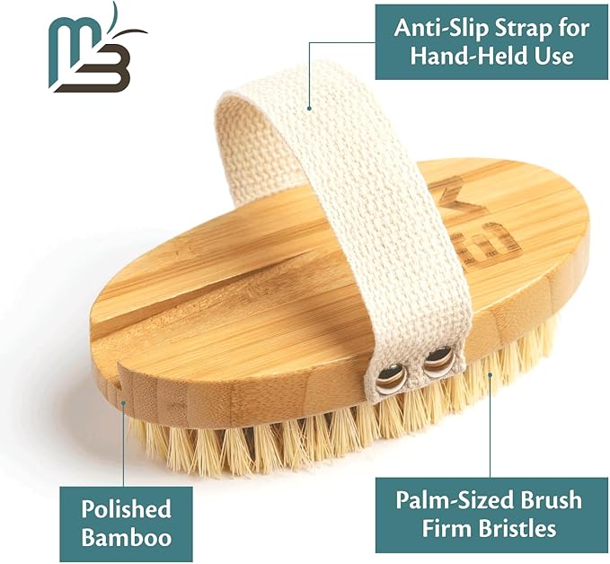 Firm Dry Brush & Shower Brush for Body - Handheld Back Scrubber Body Brush Exfoliator & Dead Skin Remover for Body Firm & Tighten Skin Improve Circulation for Men & Women by M3 Naturals