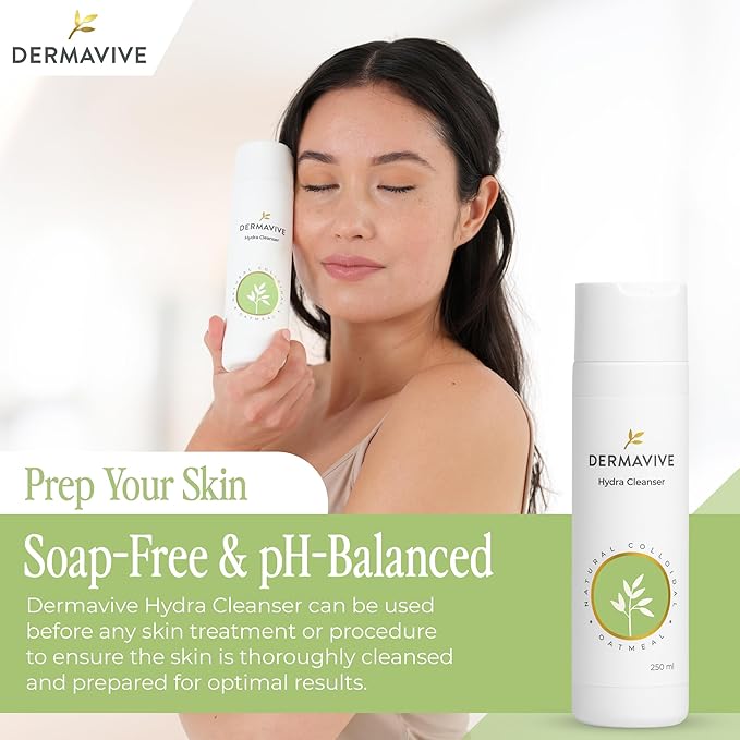 Dermavive Hydrating Facial Cleanser, Soap-Free Gentle Cleanser with Colloidal Oatmeal & Vitamin E, Soothes & Moisturizes Dry Sensitive Skin, Suitable for All Skin Types, 250ml (8.5oz)