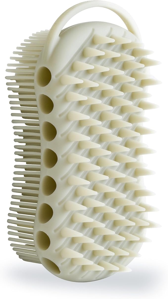 MtBoi Double-Sided Exfoliating Silicone Body Scrubber, 2-in-1 Bath Scrubber, Shampoo Brush, Silicone Loofah for All Skin Types, Shower Body Scrubber, Easy to Clean, Lather Well (Gray)