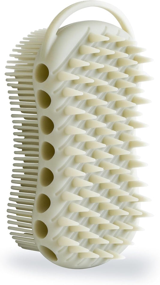 MtBoi Double-Sided Exfoliating Silicone Body Scrubber, 2-in-1 Bath Scrubber, Shampoo Brush, Silicone Loofah for All Skin Types, Shower Body Scrubber, Easy to Clean, Lather Well (Gray)