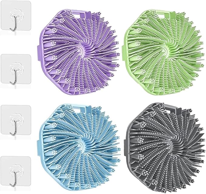 Silicone Body Scrubber, New Scrubbies for Body,Premium Soft Silicone Body Scrubber Shower Bath Brush,Scrubbies The Sud Bud,for All Skin Types (Medium, Count, 4)