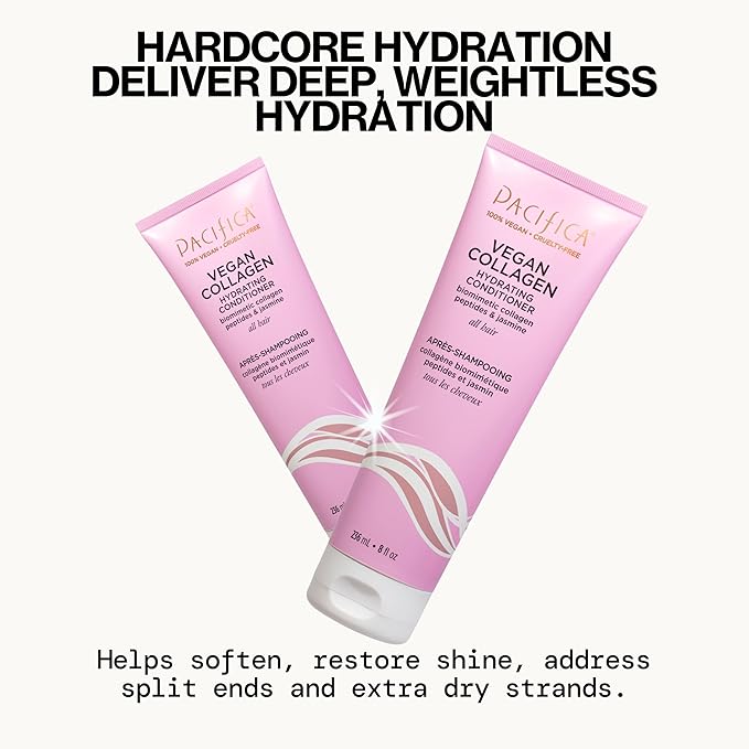 Pacifica Vegan Collagen Hydrating Shampoo & Conditioner Set – Moisturizing Hair Care for Dry Brittle Hair, Biotin & Avocado Oil for Strength & Shine, Thickening Clean Vegan Dermatologist Tested, 12 oz