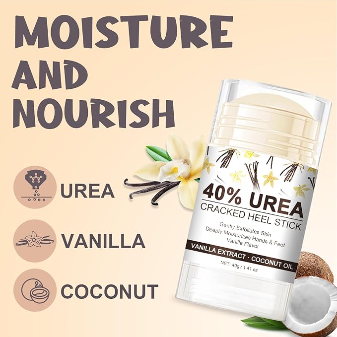 Urea Cream 40 Percent for Dry, Cracked Heels and Feet with Coconut Oil & Vanilla Planifolia, Callus Remover and Skin Softener, Maximum Strength Foot & Hand Cream – 1.41 oz