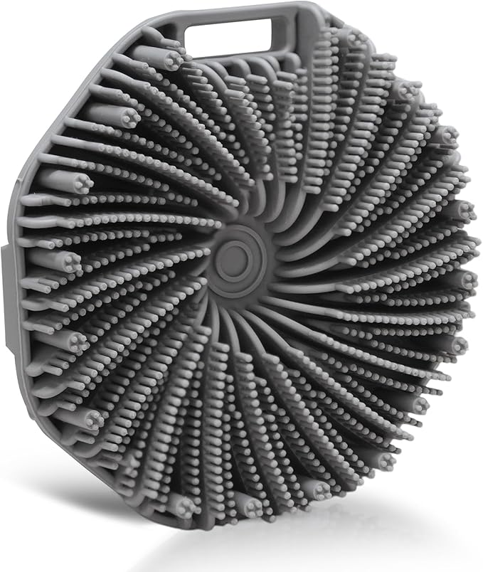 Silicone Body Scrubber Shower Brush, Exfoliating Body Wash Scrubbers for All Skin Types, Ergonomic No-Slip Handle, Exfoliation & Gentle Massage,Body Brush for Showering with Hanging Hole(Gray)