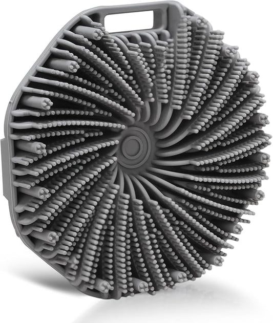 Silicone Body Scrubber Shower Brush, Exfoliating Body Wash Scrubbers for All Skin Types, Ergonomic No-Slip Handle, Exfoliation & Gentle Massage,Body Brush for Showering with Hanging Hole(Gray)