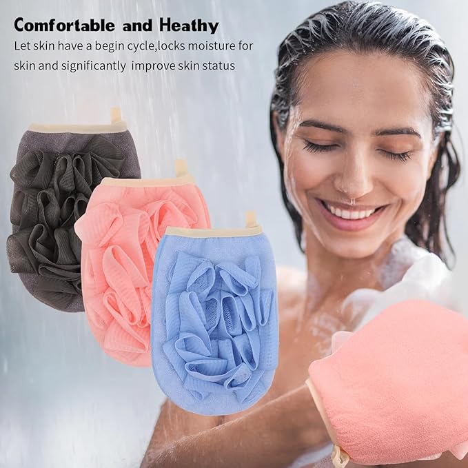 3 Pack Bath Loofah Body Sponge Brushes Loofah Exfoliating Glove Bath Shower Glove with Flower Bath Ball Bath Shower Loofah Sponge for Women and Men