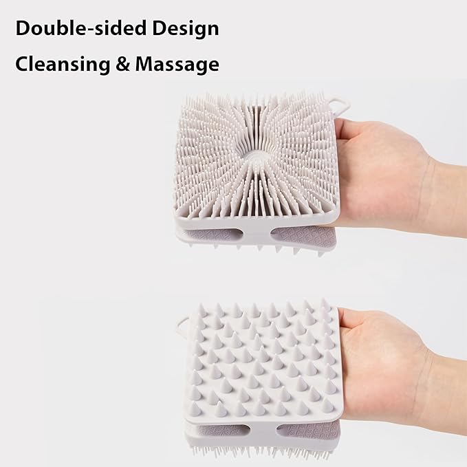 2 PC Silicone Exfoliating Body Scrubber, Silicone Body Shampoo Brush, Soft Silicone Loofah for Sensitive Skin, Shower Silicone Hair Scalp Massager, Easy to Clean, Lather Well(Gray&Pink)
