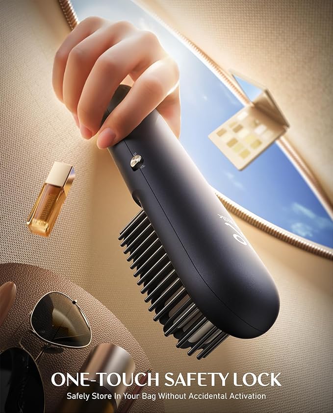 Fanttik Solo I10 APEX Portable Hair Straightener Brush, Cordless Straightening Comb with 113% Larger Heating Area, LED Display & Ceramic Coating, Ionic Technology & Safe Mode - Midnight