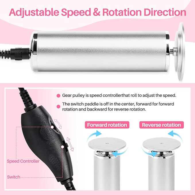 Foot File Callus Remover for Feet: Profesional Pedicure Tool for Summer - Adjustable Speed Electric Foot File Grinder for Skin and Calluses - with 60 Pcs Replacement Sandpaper Disk for Home SPA Salon