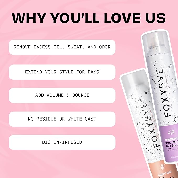 FoxyBae Dry Shampoo Duo Kit - with Biotin - Dirty Gal and Turned Up - Refreshes, Volumizing, Absorbs Oil - for All Hair Types - 2 x 7 Fl Oz