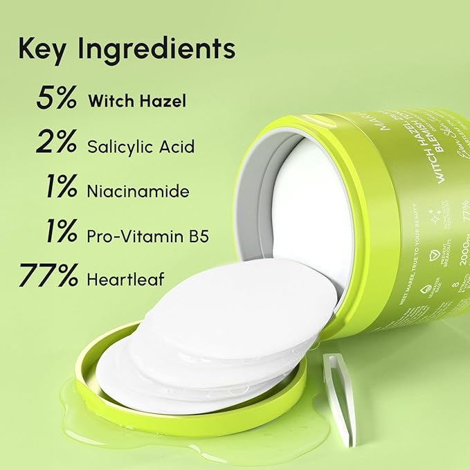 MAREE Blemish Acne Clearing Polishes - Daily Facial Radiance Toner Pads - Witch Hazel Pads Acne Face Toning - Acne Skin Care with BHA Salicylic Acid - Blemish Clearing Witch Hazel Device