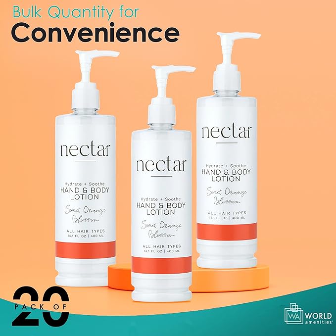 World Amenities - Nectar Pump Bottle Hand and Body Lotion - Moisturizing Lotion with Fresh Fragrance of Orange Flowers