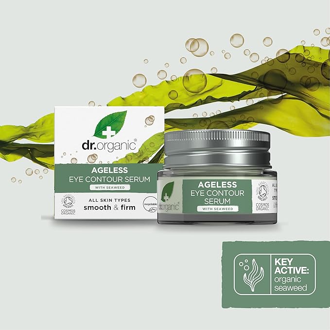 Dr. Organic Ageless Eye Contour Serum with Seaweed | Smoothing and Firming, Targets Fine Lines, Fragrence Free, Certified Organic, Paraben & SLS-free, 15 mL / .5 fl oz