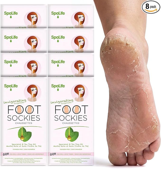 SpaLife Moisturizing Foot Mask | Foot Wrap for Dry Cracked Feet Intensive Repair Treatment | Tea Tree Oil Softening Booties | Callus Remover Alternative | Self Care Gifts for Women | 8 Pack