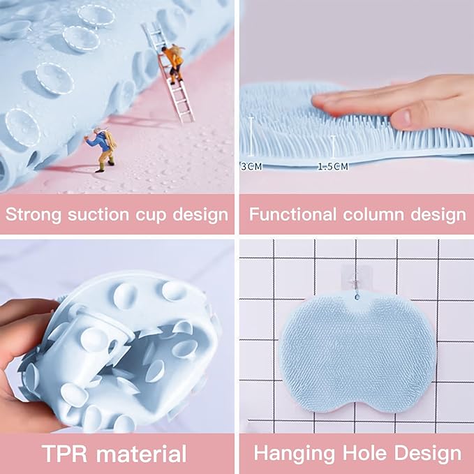 4-Pack Bath Scrubber Mat for Back Scrubbing and Foot Exfoliation - Dual-Use Shower Mats with Non-Slip Suction Cups - Soft, Durable, and Hygienic - Perfect for Full-Body Cleansing and Spa-Like Comfort