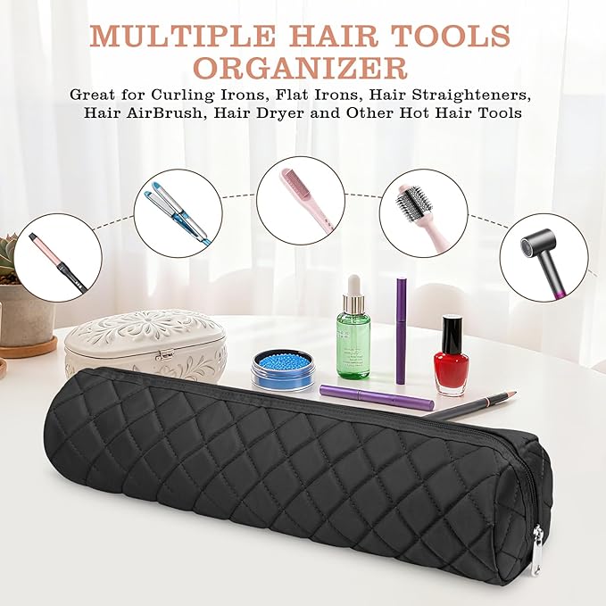 Large Hot Hair Tools Organizer Bag Portable Travel Heat Resistant Storage Case Pouch for Curling Irons, Flat Irons, Hair Straighteners and Styling Tools(17.7" x 3.9")