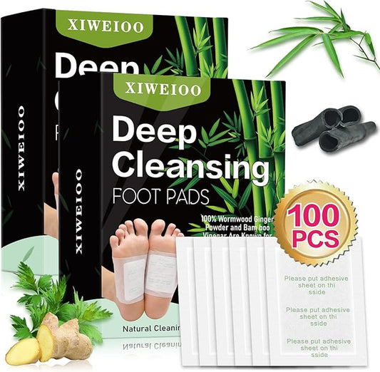Foot Pads 2-Box Set 100 pcs Ginger Oil & Bamboo Charcoal Premium Foot Care Patches - Relieves Stress and Fatigue - Improves Sleep and Supports Body Cleansing Christmas Gifts for Women