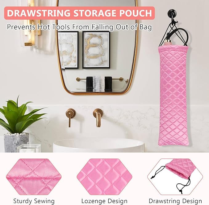 AMIJEAL Heat Resistant Hair Tools Organizer Bag Portable Travel Drawstring Storage Cover Pouch for Hair Straightening Irons, Curling Irons, Flat Irons and Hot Styling Tools(16" x 4.3")