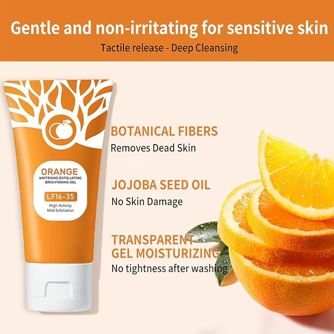 Orange Exfoliating Gel, Moisturizer Face Body Scrub Gel,Deep Cleansing Moisturizing Facial Exfoliator,Natural Orange Peeling Gel Face Scrub (2PCS)