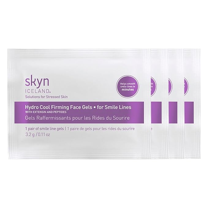 Skyn ICELAND Hydro Cool Firming Smile Line Patches, 10 Minute Smoothing Treatment with Peptides and Hyaluronic Acid, All Skin Types, 4 Pairs
