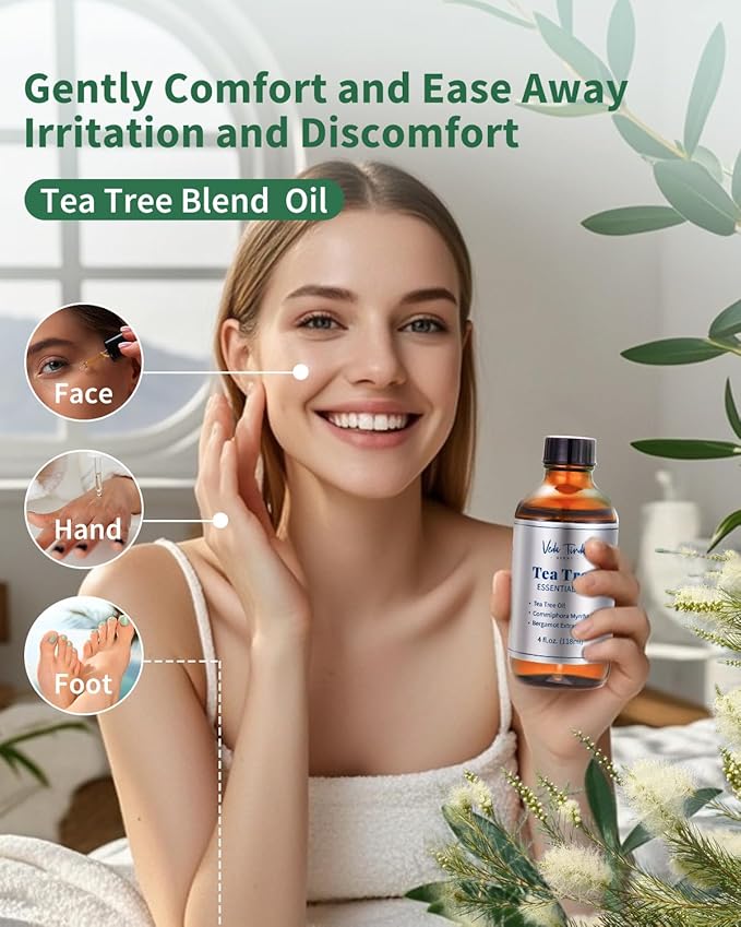VTS Tea Tree Oil for Skin, Hair, Nails & Toenails, Natural Tea Tree Essential Oil Blend for Foot and Hand Care, 4 Fl Oz