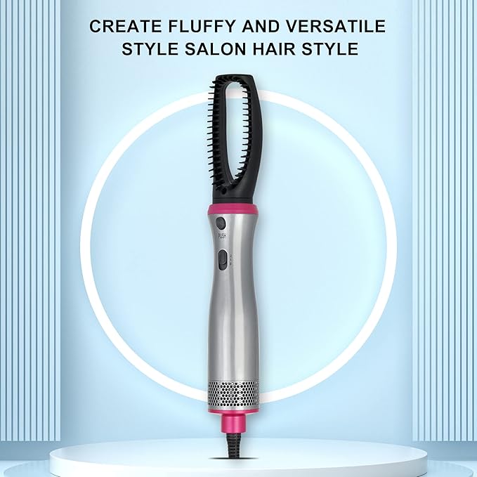 Hair Dryer Brush, Blow Dryer & Volumizer Styler Hot Air Brush, Negative Ionic Electric Hair Curler Straightener Brush, Detachable & Interchangeable Brush Head (Gray&Pink), BY-812