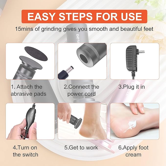 PowerPro Electric Foot Callus Remover,36W Professional 1200rpm Adjustable Speed Metal Body Heavy Duty Grinder for Dead Skin,Automatic Foot Sander with 60pcs Sandpaper Pads(Grey)