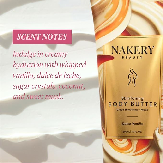 Nakery Skin Toning Body Butter for Women - Firming Body Lotion for Women - Peptide Infused Body Lotion for Crepey & Sagging Skin - Firming Lotion for Neck, Arms & Legs - Dulce Vanilla