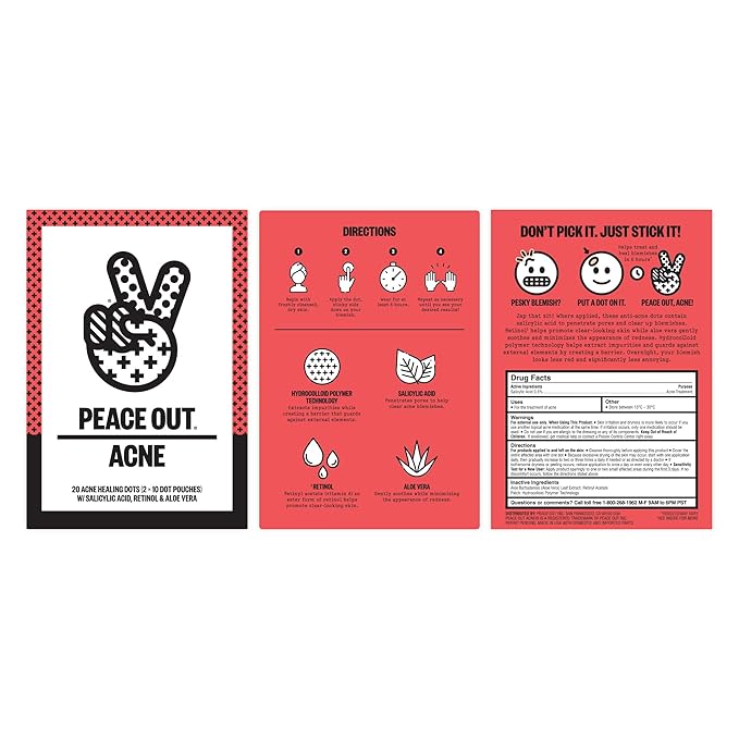 PEACE OUT Early Stage Acne Dots Helps Target Blemishes Below the Surface, Hydrocolloid Pimple Patches Minimize Bumps Before They Appear with Dissolving Microneedles, Salicylic Acid, 8 Count