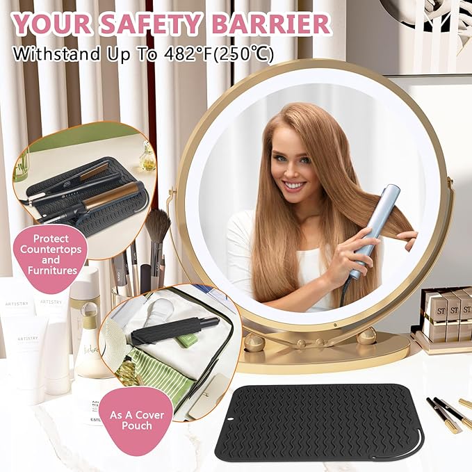 Larger Size Silicone Heat Resistant Mat for Curling Irons, Flat Irons, Hair Straightener and Other Hair Styling Tools, Portable Hot Tools Pad Cover for Travel Vanity Salon(12.0" x 9.0")
