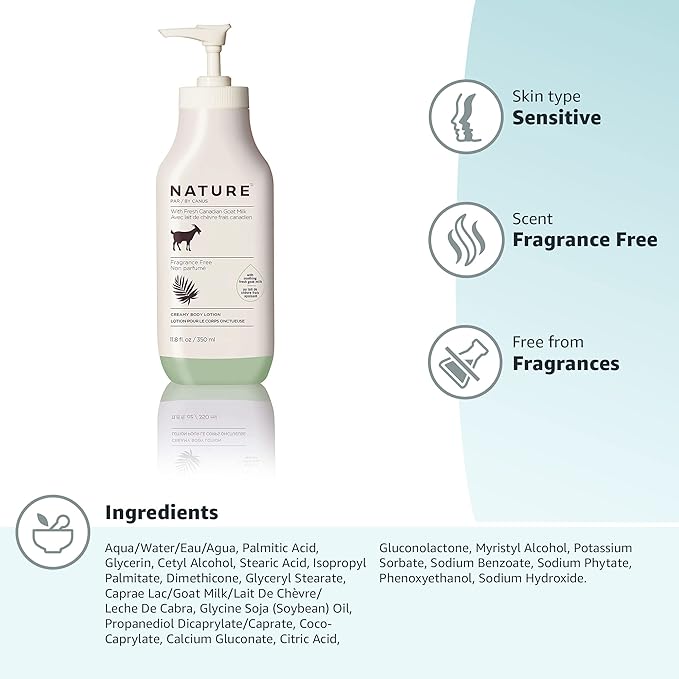 Goat Milk Lotion, Creamy Fragrance Free, Moisturizing Goat Milk Skin Lotion for Women and Men, Dry Skin Hydration with Fresh Goat's Milk, 11.8 oz