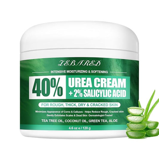 Urea Cream 40 Percent For Feet Maximum Strength, Plus 2% Salicylic Acid with Hyaluronic Acid, Urea Foot & Hand Cream for Dry Cracked, 4.6 oz