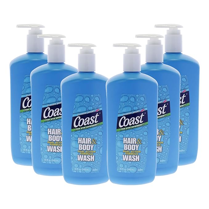 Coast Classic Scent Body Wash - Dual Action Formula Shampoo and Shower Gel - Deep-Cleansing Gel Texture - Hydrating Body Wash - 6 pc