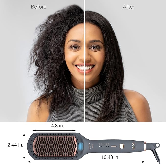 Hair Straightening Brush by LENA - Electric Heated Flat Iron Comb with Ionic Care for Smooth, Frizz-Free Styling