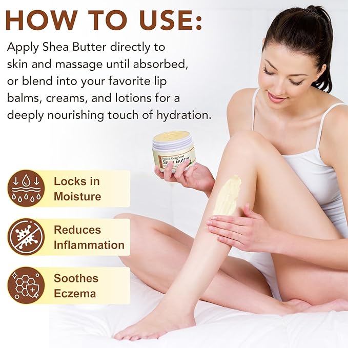 Raw & Unrefined Shea Butter for Body, Face & Hair, Pure Shea Butter with vitamins A, E & F, Long-Lasting Hydration for Dry Skin, Hair Care, DIY Lip Balm, Natural Moisturizer