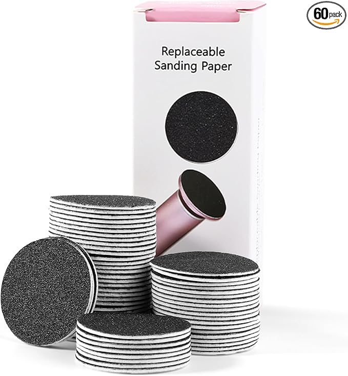 Replaceable Sandpaper for Electric Foot File: 60 Pcs/1 Box Feet Grinder for Skin and Callus Remover - 80/180 Grit Fine Sandpaper Refill Discs for Home Spa Salon