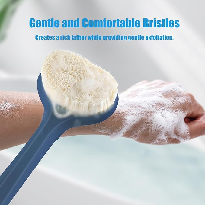 VANZAVANZU Back Scrubber for Shower, Bath Brush with 17-Inch Long Anti-Slip Handle, Wet and Dry Brushing Body Brush for Body Cleansing, Back Brush for Men and Women (Blue)